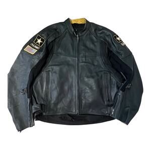 Power Trip Blackhawk Leather Motorcycle Jacket Mens Army Biker Black 46